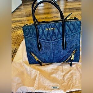 Miu Miu Denim Top-Handle Satchel in Dark Blue - includes COA